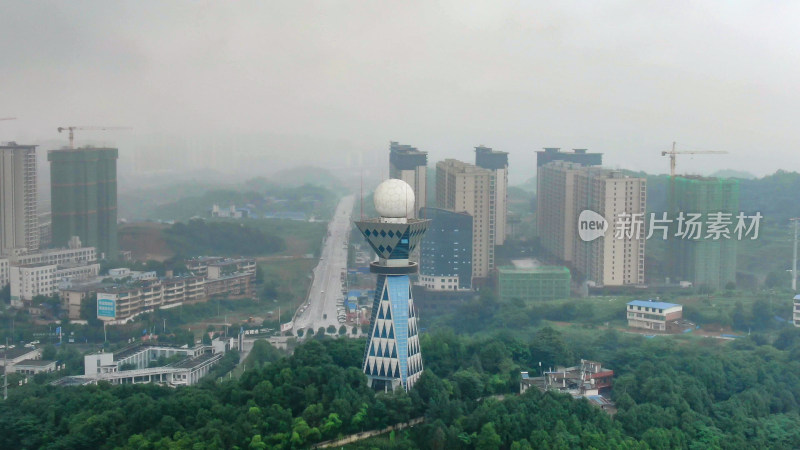 航拍湖南邵阳气象塔地标建筑