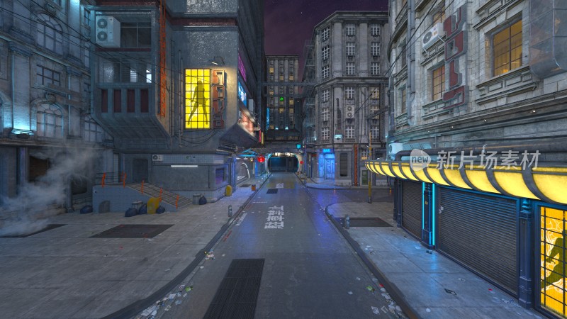 赛博朋克风格城市街道夜景