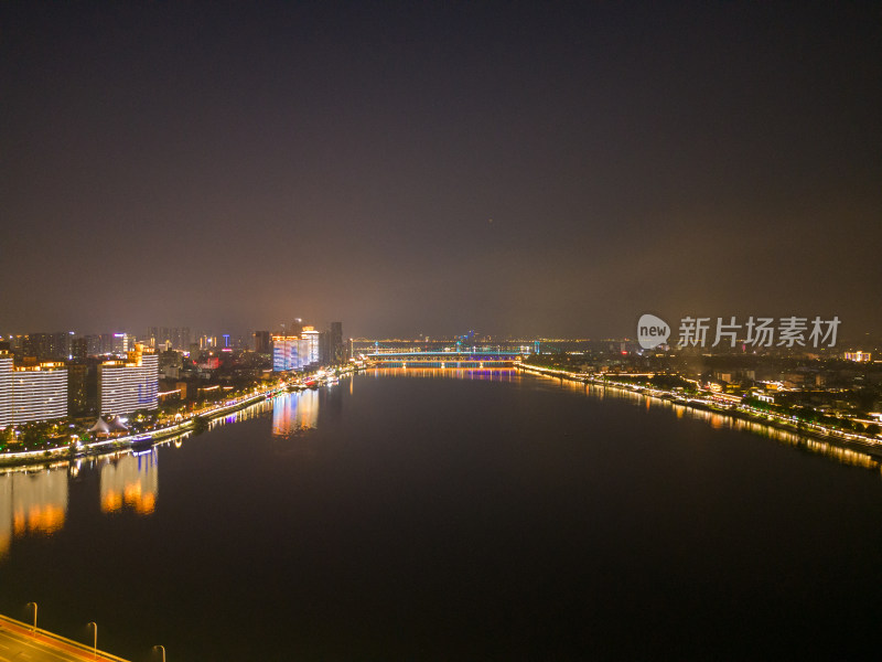 航拍湖北襄阳汉江夜景