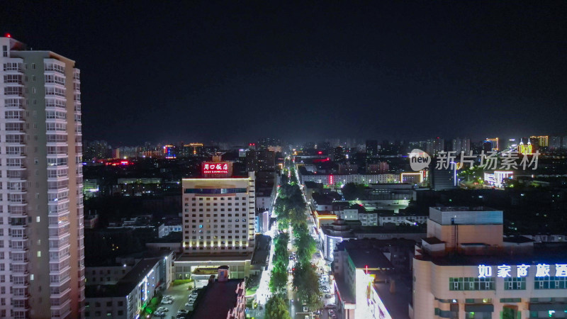 航拍河南周口五一路夜景