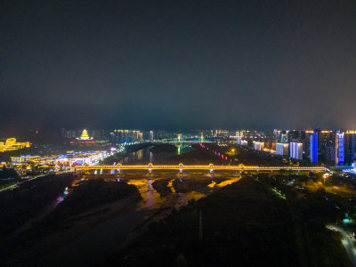 宝鸡渭河两岸夜景航拍图