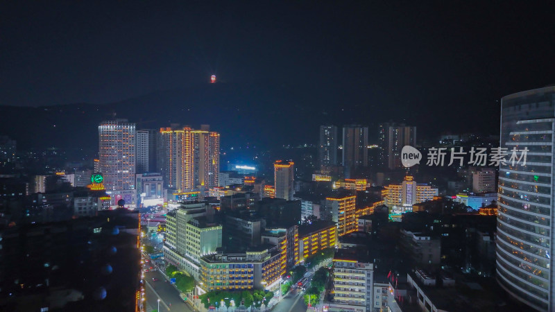 四川达州中心广场达州市购物广场夜景航拍