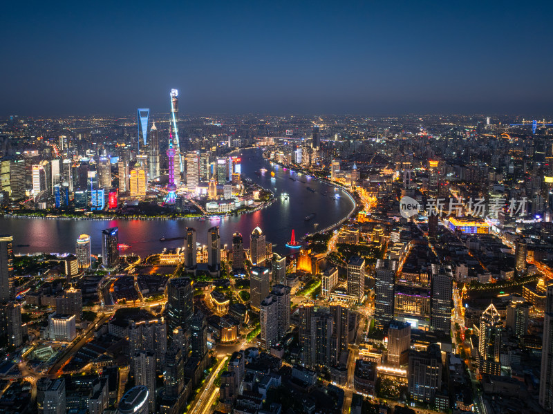 航拍上海现代都市摩天大楼陆家嘴外滩夜景