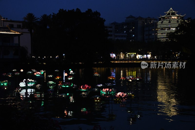 广东惠州西湖新春花灯在五一假期再次亮灯