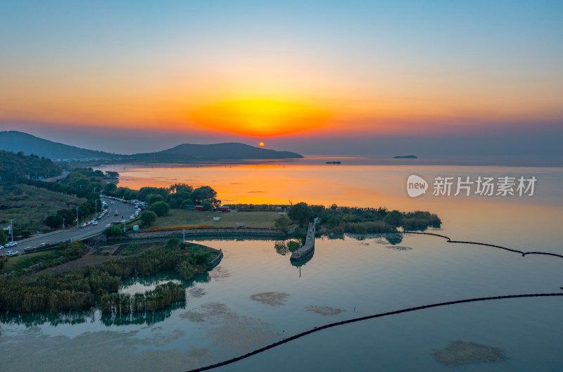 苏州西山岛静山夕阳观景处日落航拍