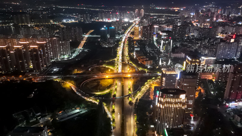 莆田城市夜景交通航拍图