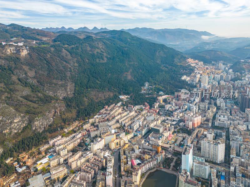 航拍云南红河州个旧市城市风光