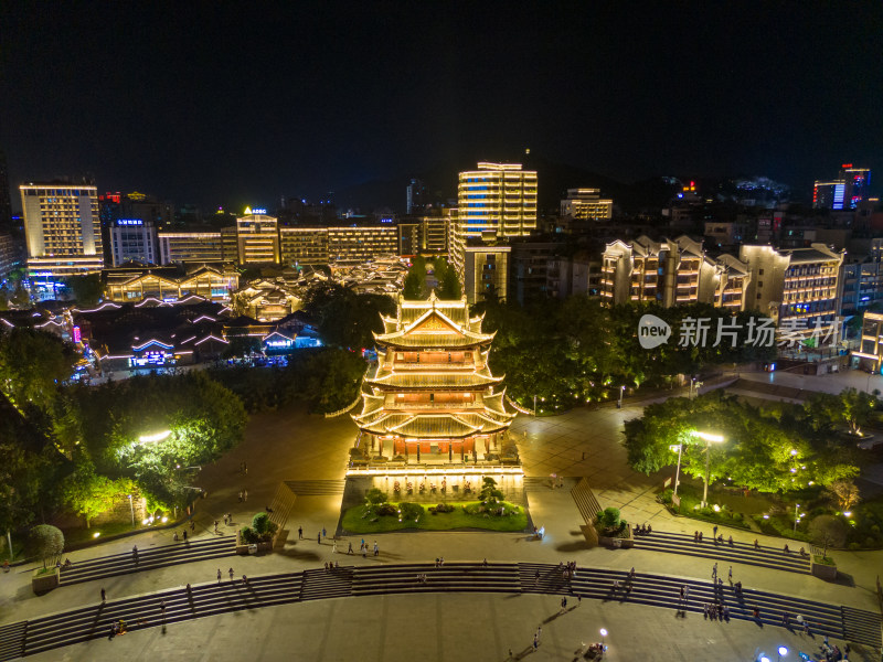 四川宜宾和江楼夜景航拍图