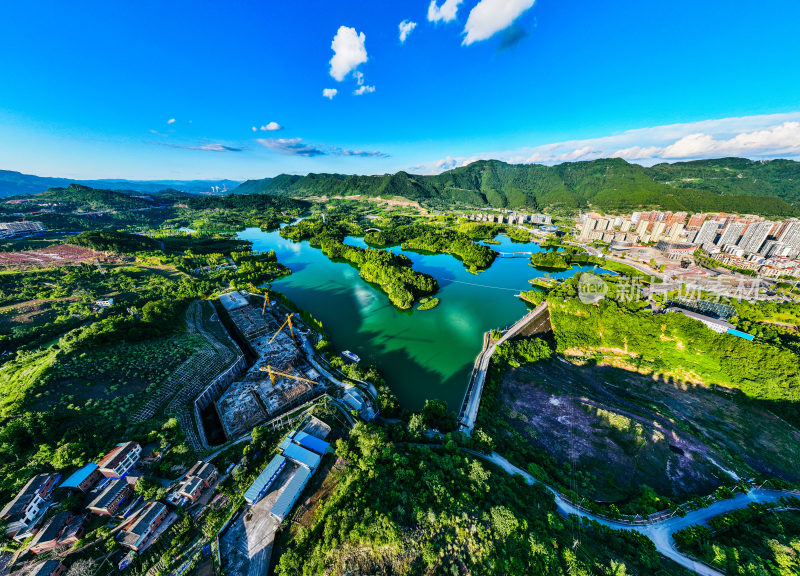 达州莲花湖湿地公园航拍