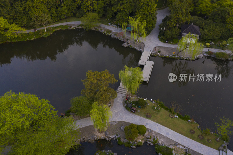 杭州西湖十景之一花港观鱼春天航拍