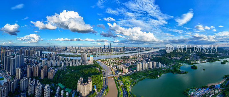 俯瞰有山有水的长沙城市风光全景