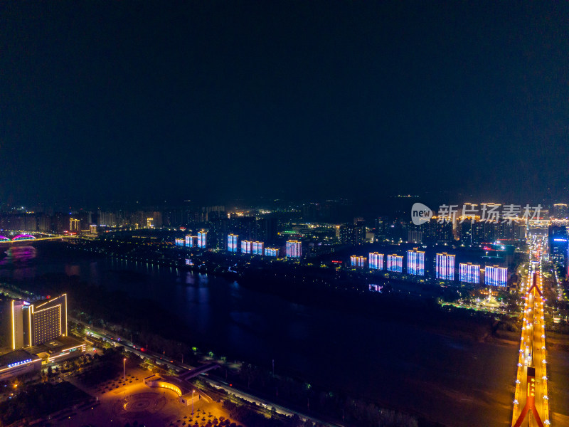 陕西宝鸡城市夜景灯光航拍图