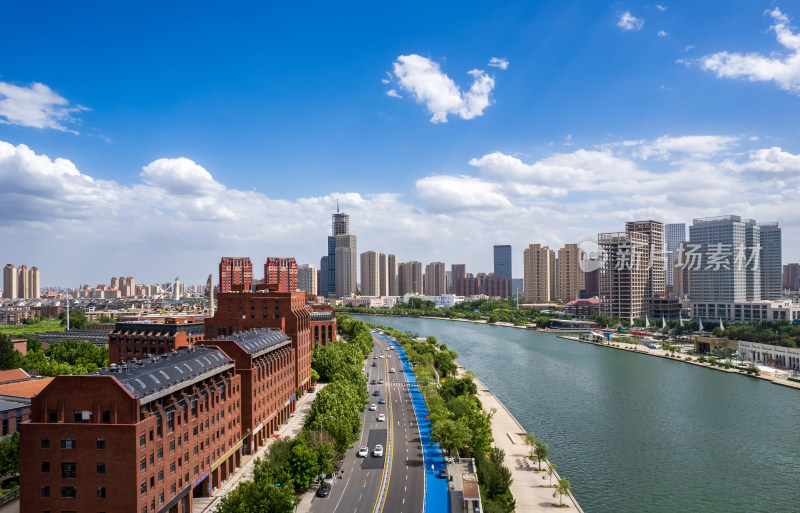 晴天天津海河棉三创意街区城市建筑风光航拍