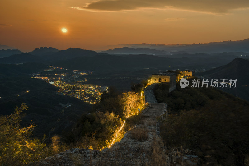 中国长城建筑风光宣传片日出日落光影细节