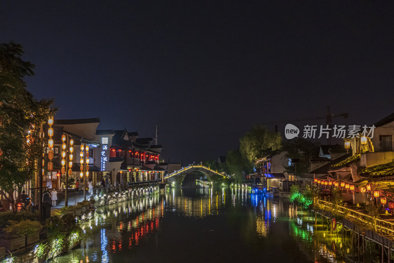 浙江嘉兴西塘古镇江南水乡夜景