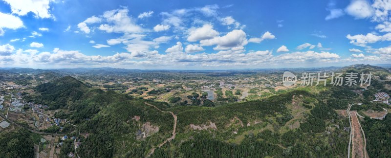 山川丘陵乡村田园全景航拍摄影图