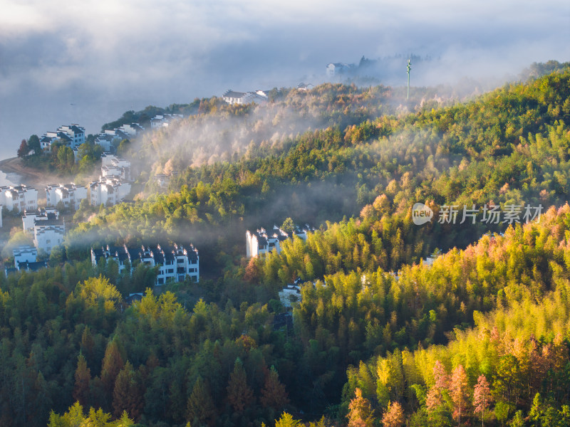 徽州黄山黟县皖南徽派建筑秋色奇墅湖仙境