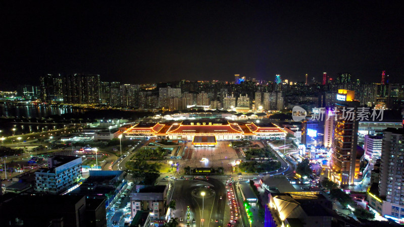 珠海拱北口岸夜景航拍图