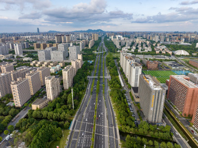 中国杭州留石高架路繁忙城市航拍