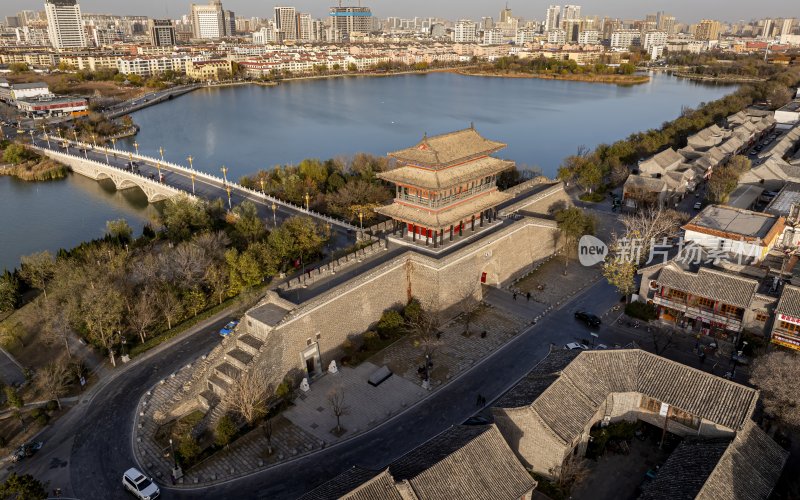 山东省聊城市东昌府区聊城古城航拍