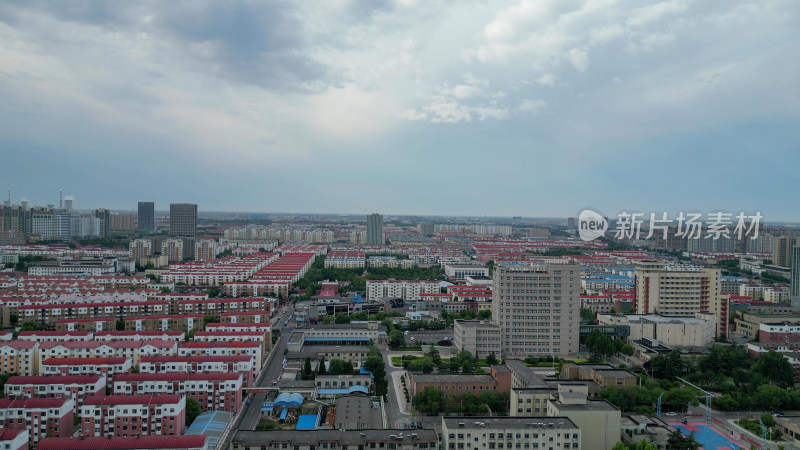 航拍山东东营城市建设城市风光