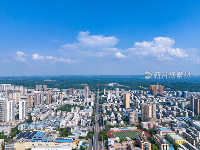 四川德阳城市大景交通航拍图