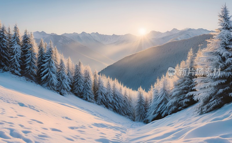 冬季森林白雪覆盖风景