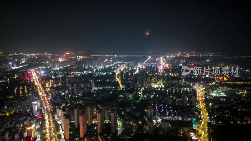 江西九江浔阳区夜景灯光航拍图