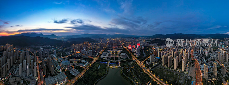 三明晚霞夜幕降临航拍全景图