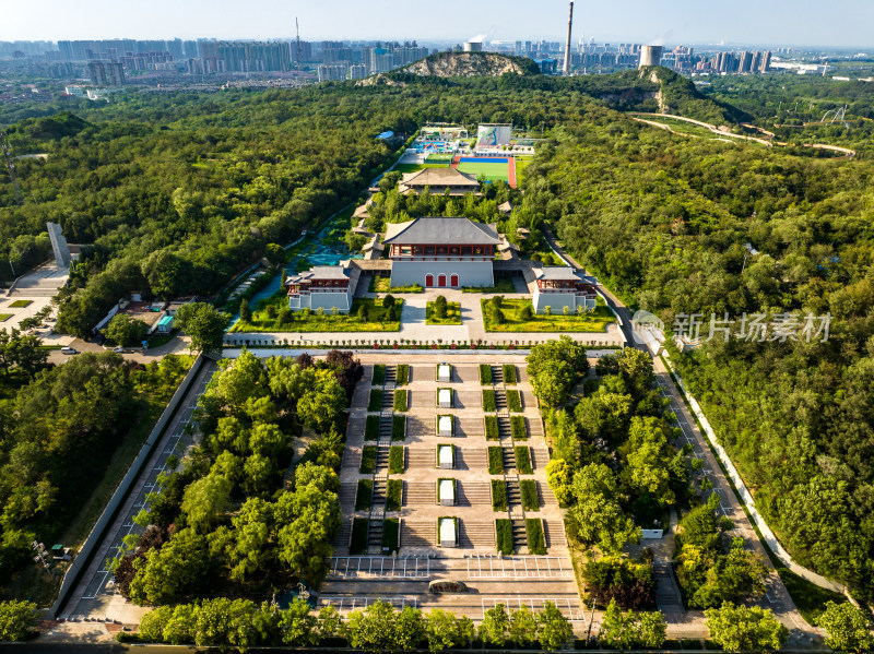 河北唐山大城山公园航拍古建筑