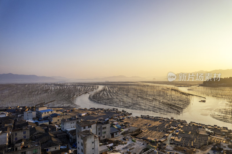 福建霞浦海岛海边滩涂日落晚霞自然风光