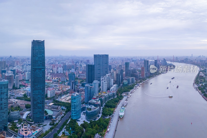 航拍上海黄浦江和滨江建筑