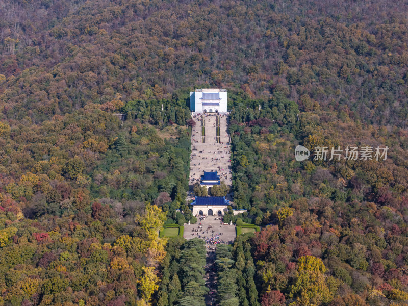 江苏南京中山陵灵山风景区音乐台秋色航拍