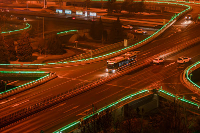 城市车流夜晚公路北京玉蜓桥