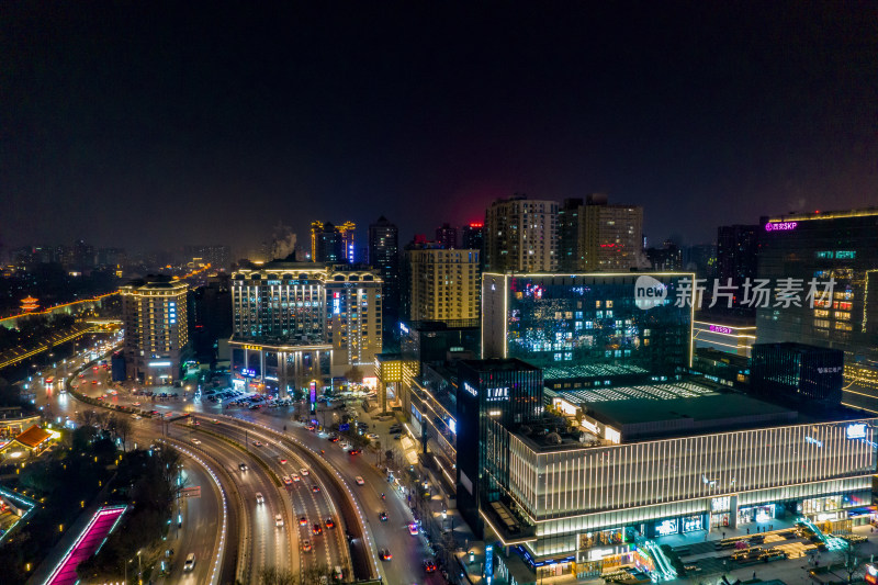 西安城墙永宁门夜景灯光航拍摄影图