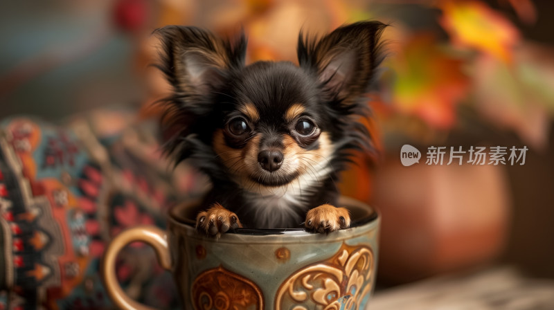 杯中萌宠：茶杯犬在精致花瓣杯里的温馨一刻
