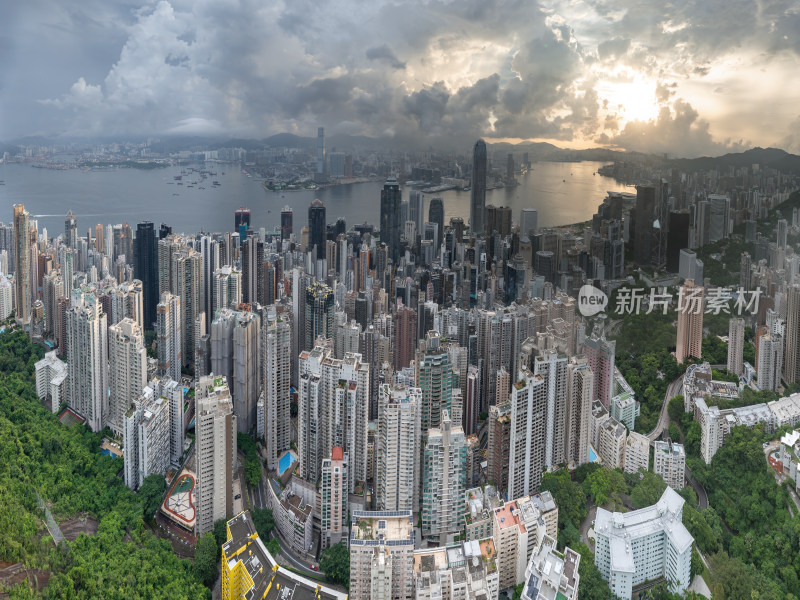 香港维多利亚港CBD中环夜景日出高空航拍