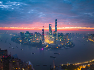 上海城市夜景陆家嘴浦西全景