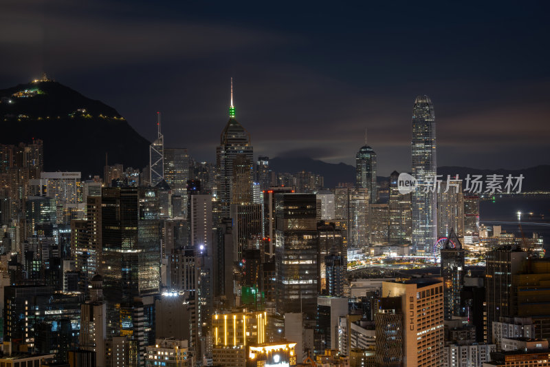 香港维多利亚港CBD中环夜景