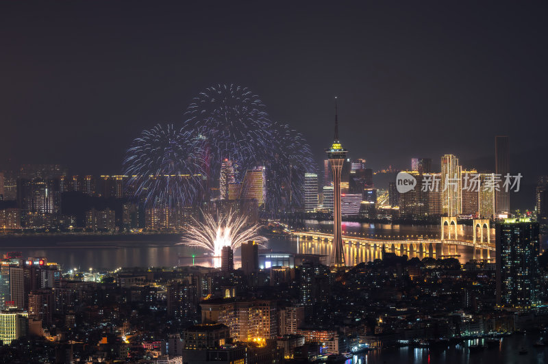 澳门半岛新葡京澳门塔CBD夜景烟花秀