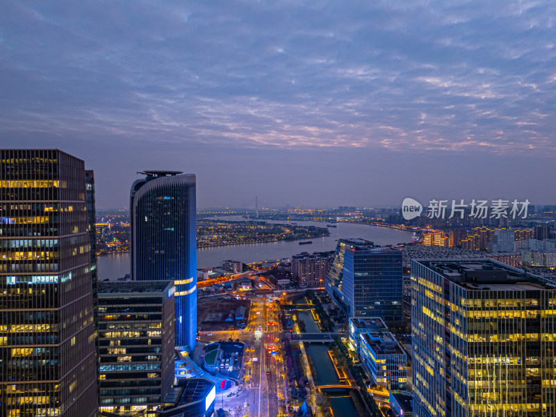 航拍上海徐汇西岸金融区夜景