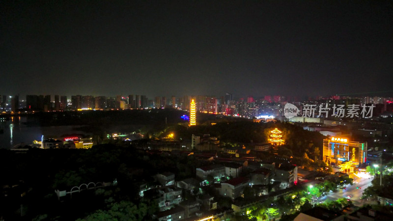 航拍湖北鄂州洋澜湖夜景