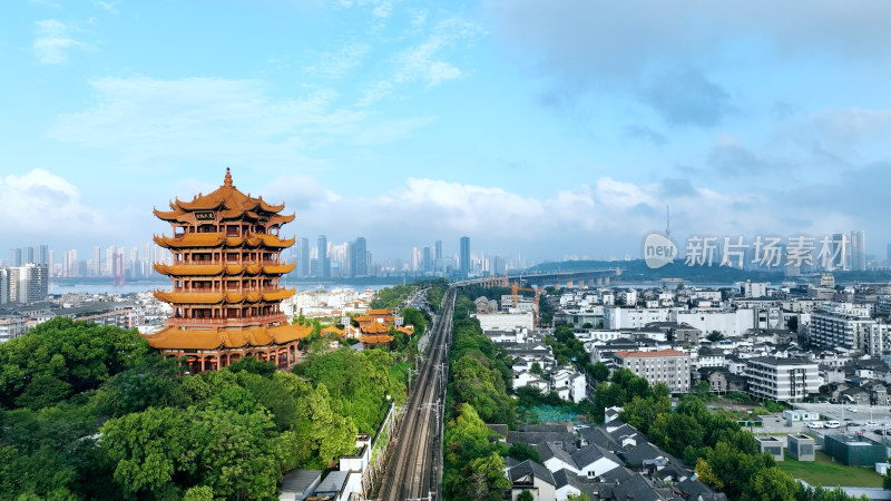 武汉市风光航拍城市建筑长江两岸黄鹤楼风景