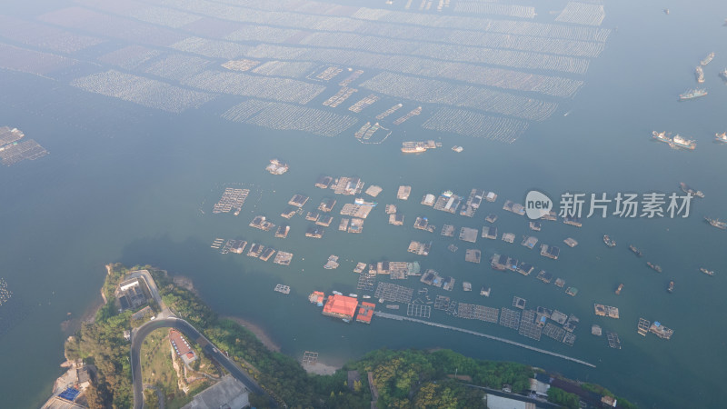 航拍福建海岸海产养殖场