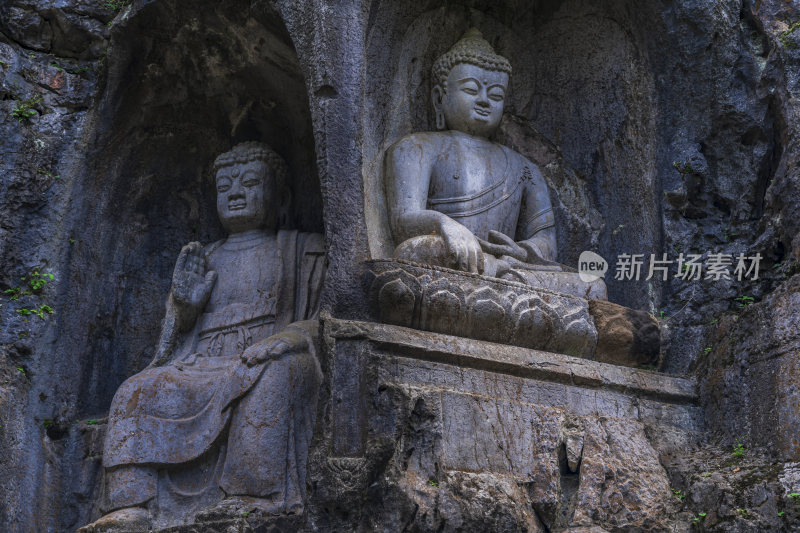 杭州西湖飞来峰塑像一线天风景