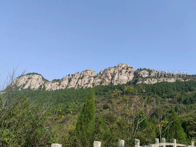 植被覆盖的岩石山峰风景