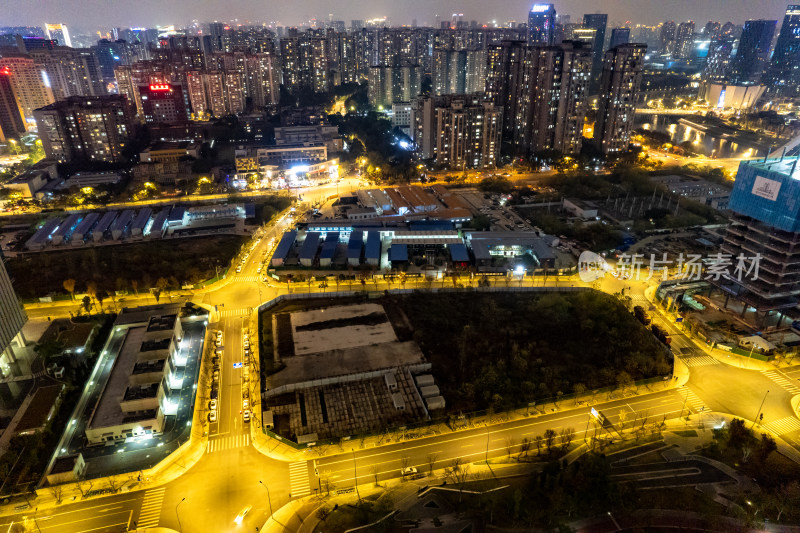 航拍四川成都城市夜景交通灯光