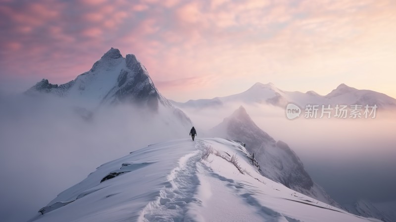 冬季唯美雪景雪山海报背景配图高清摄影图