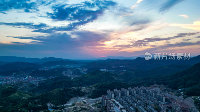 城市山川日落晚霞夕阳航拍