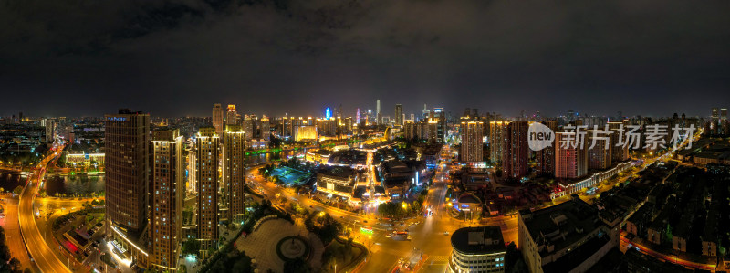 天津城市夜景灯光航拍全景图